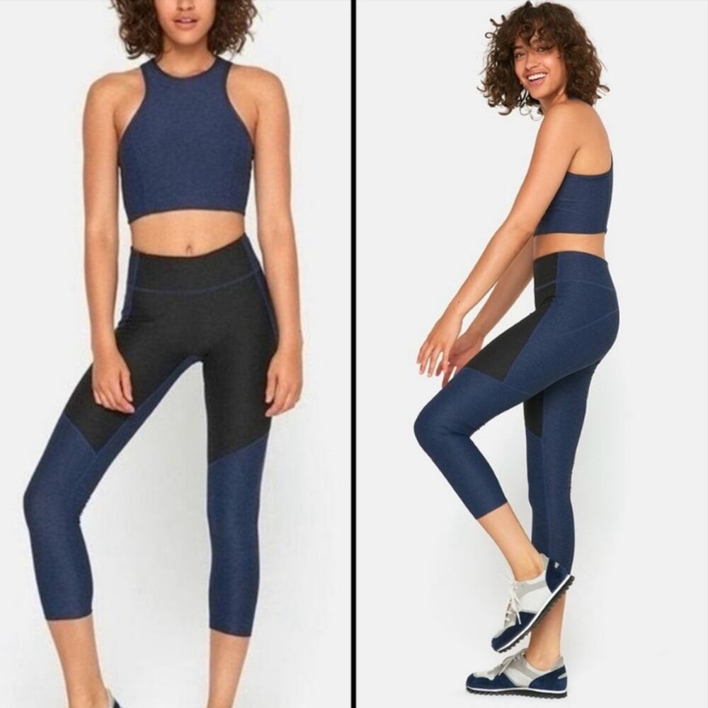 Outdoor Voices Navy&Charcoal 3/4 Two Tone Warm Up Leggings Sz.XS NWT